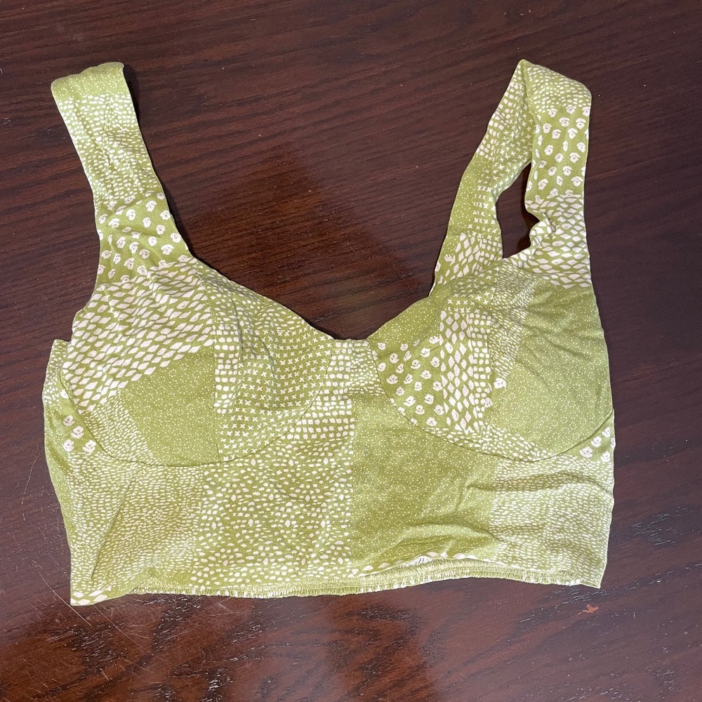 Micro-Cropped Bright Green tank with White Patterns